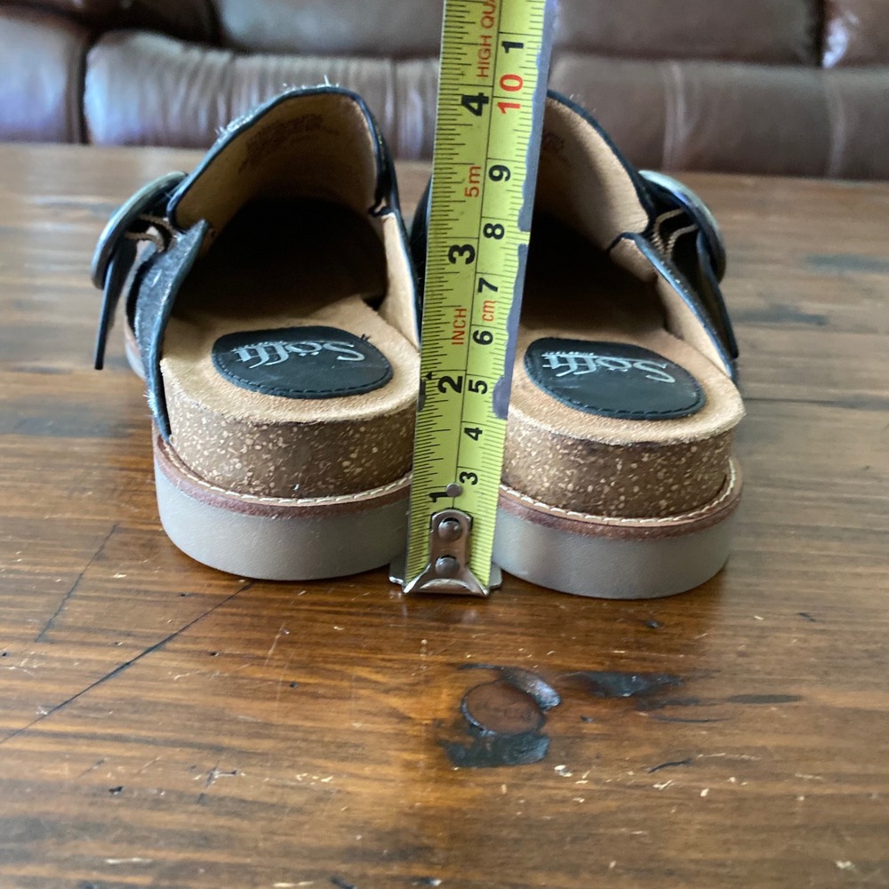 Sofft Billie Women Black White Cow Hair Spotted Buckle Strap Mules Clogs Size 6M - Picture 8 of 10